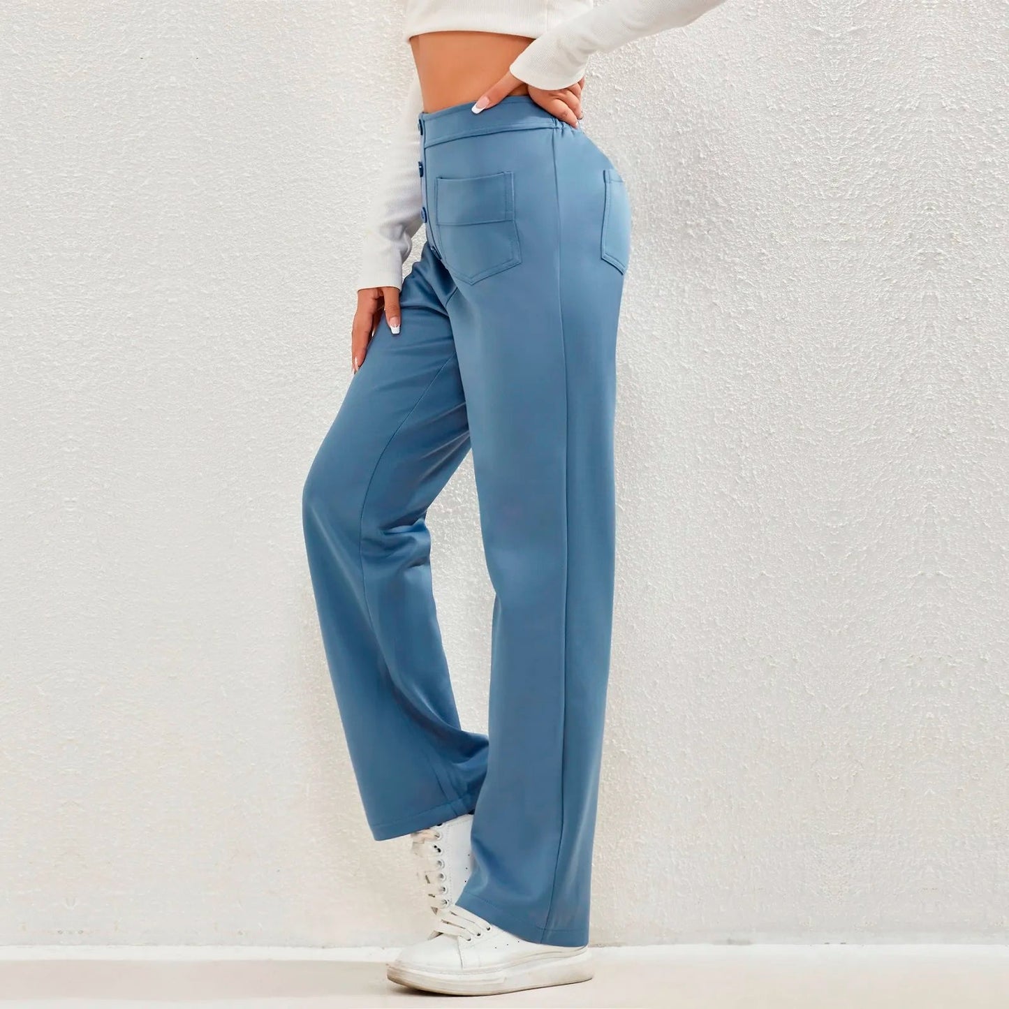 High waist elastic casual pants