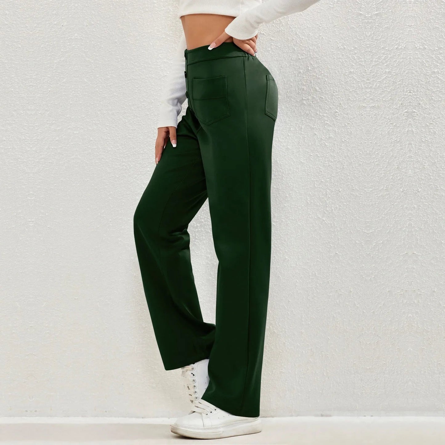 High waist elastic casual pants